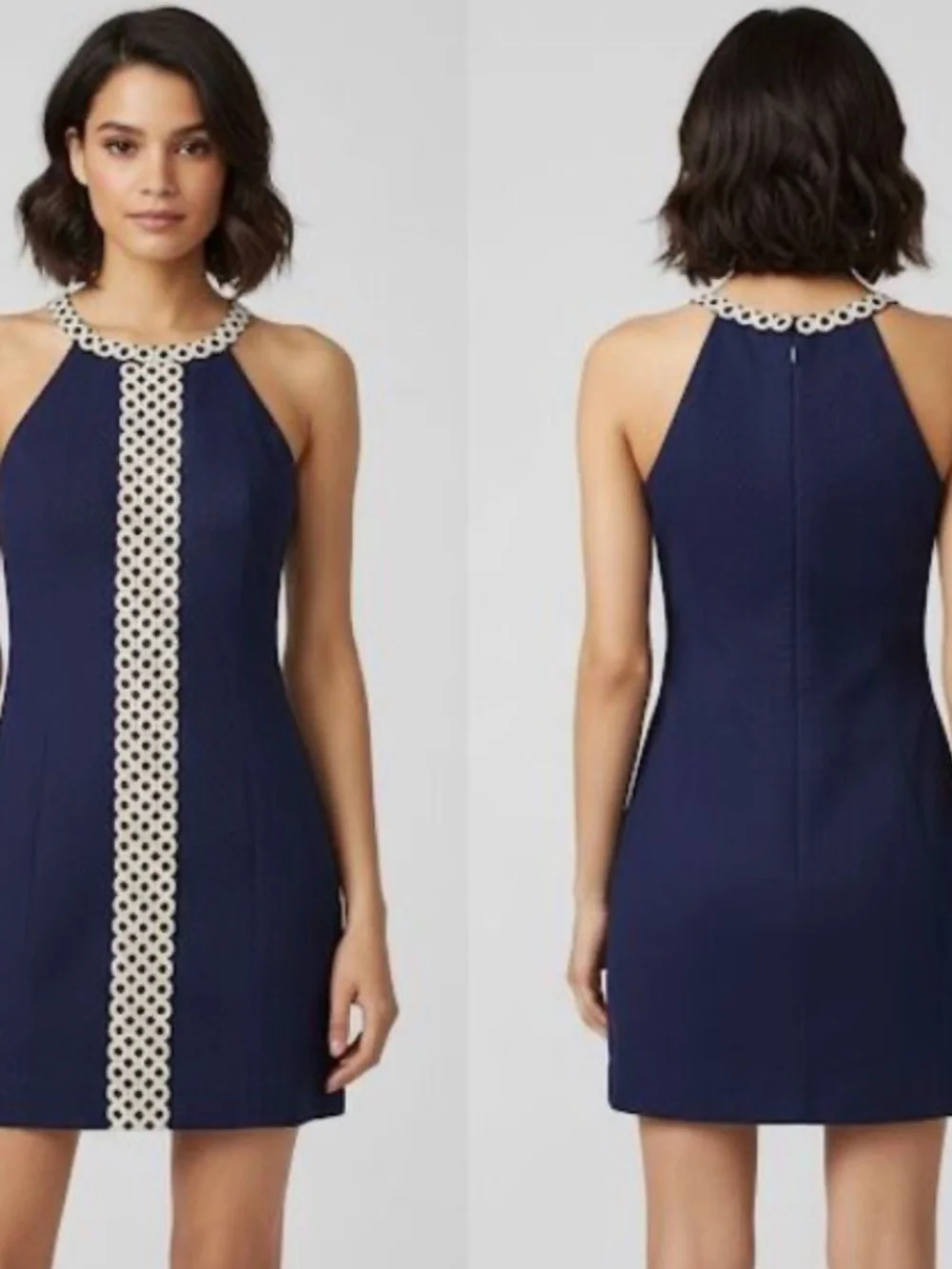 Lilly Pulitzer Sasha Shift Dress True Navy Blue Eyelet Lace - Picture 1 of 5